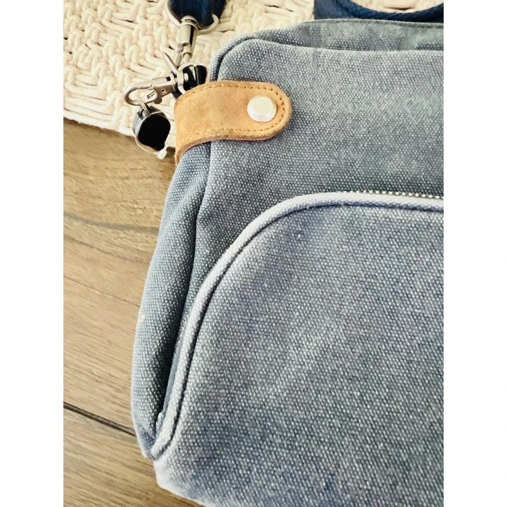 Travelon Anti Theft Heritage Small Crossbody Bag Indigo Blue Denim Canvas RFID